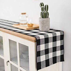 Rustic Black and White Waterproof Table Runner - 14"W x 71"
